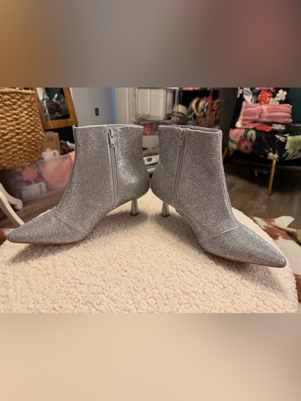 Alex Marie Silver Crystal-Embellished Ankle Booties